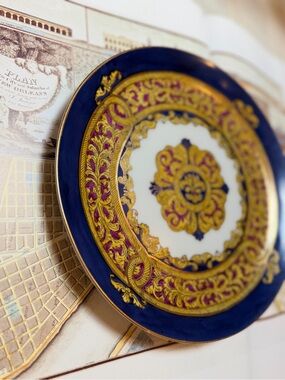 Andrea By Sadek Porcelain Plate Backstamp with Blue, Gold and Cream Marks